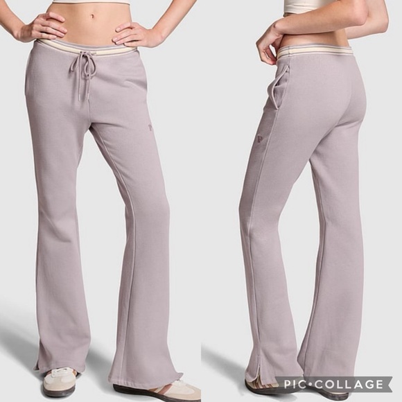 PINK Fleece Split-Hem Flare Sweatpants